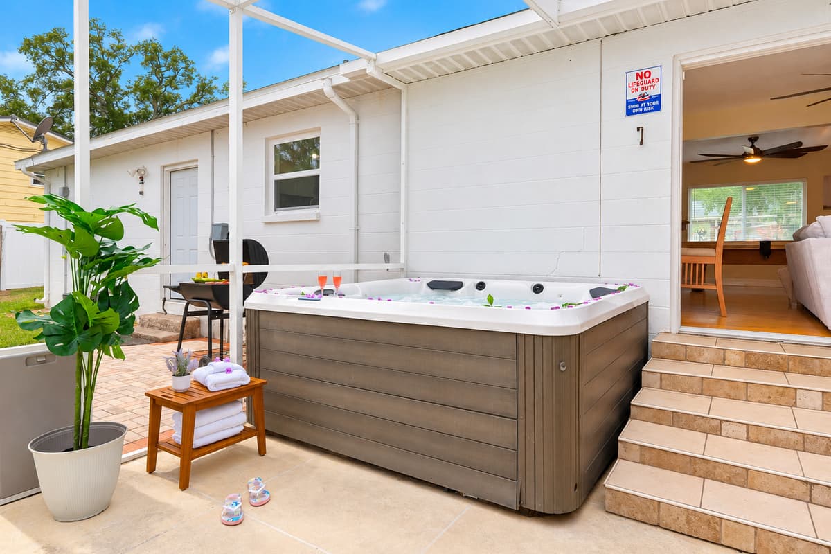 Enjoy a spa-like experience in this spacious hot tub located on the screened patio.