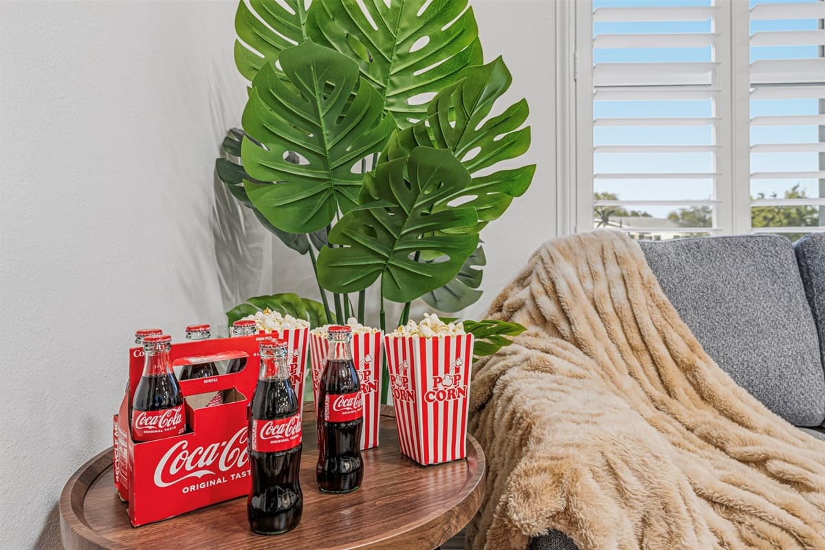 Decorative living space details adding a warm and welcoming touch to your stay 