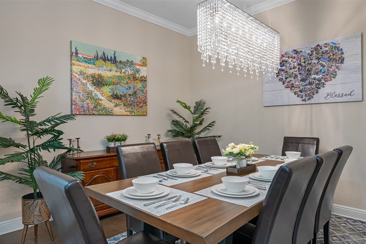 This stunning dining table can seat 8 people comfortably. Share and reminisce great memories while sharing freshly made meals in our modern kitchen! If you like sharing stories with family and friends, send us a message now!