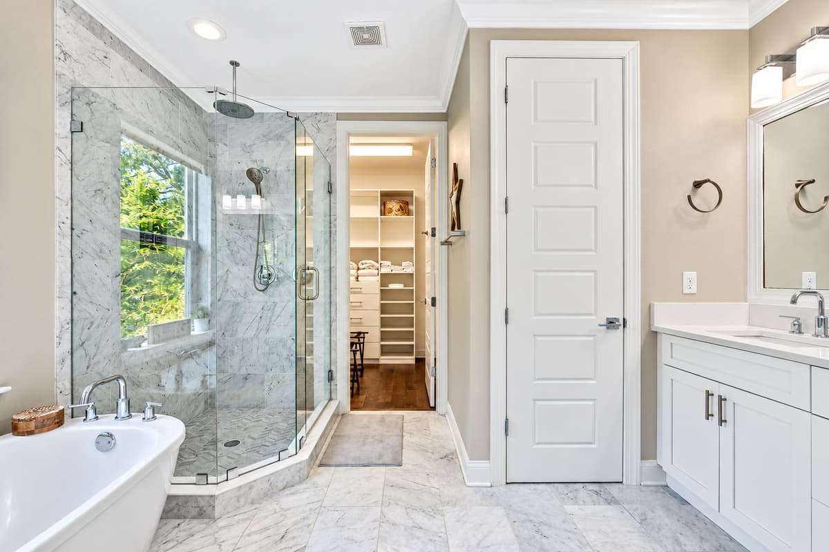 This full bathroom is designed to provide both practicality and indulgence, offering a serene oasis for your daily routines.
