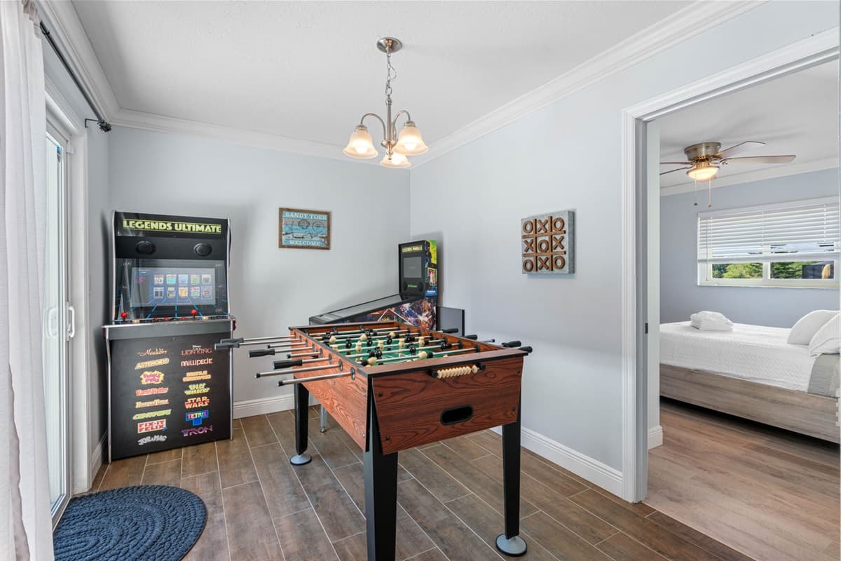 This vibrant space is perfect for family game nights or a friendly competition with friends.