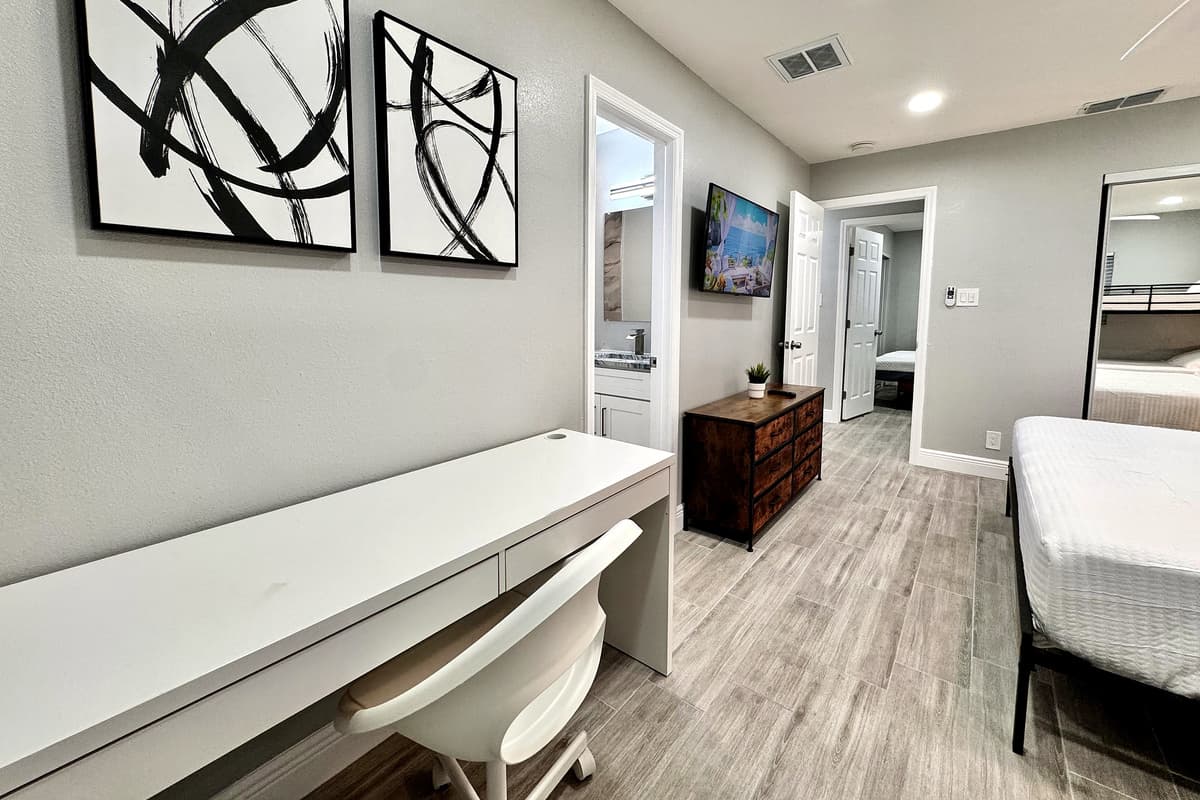 The stylish decor features a harmonious blend of modern and timeless elements.