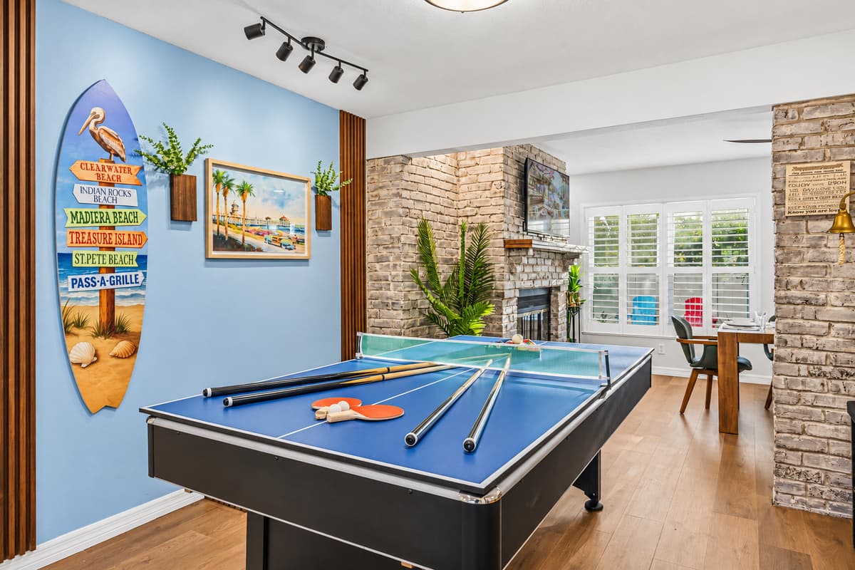 Game room with unique décor and pool table—great for relaxing and enjoying downtime 