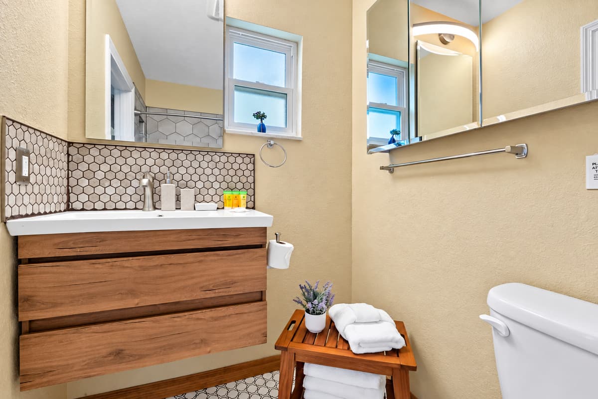 Clean and contemporary bathroom designed for comfort and convenience.