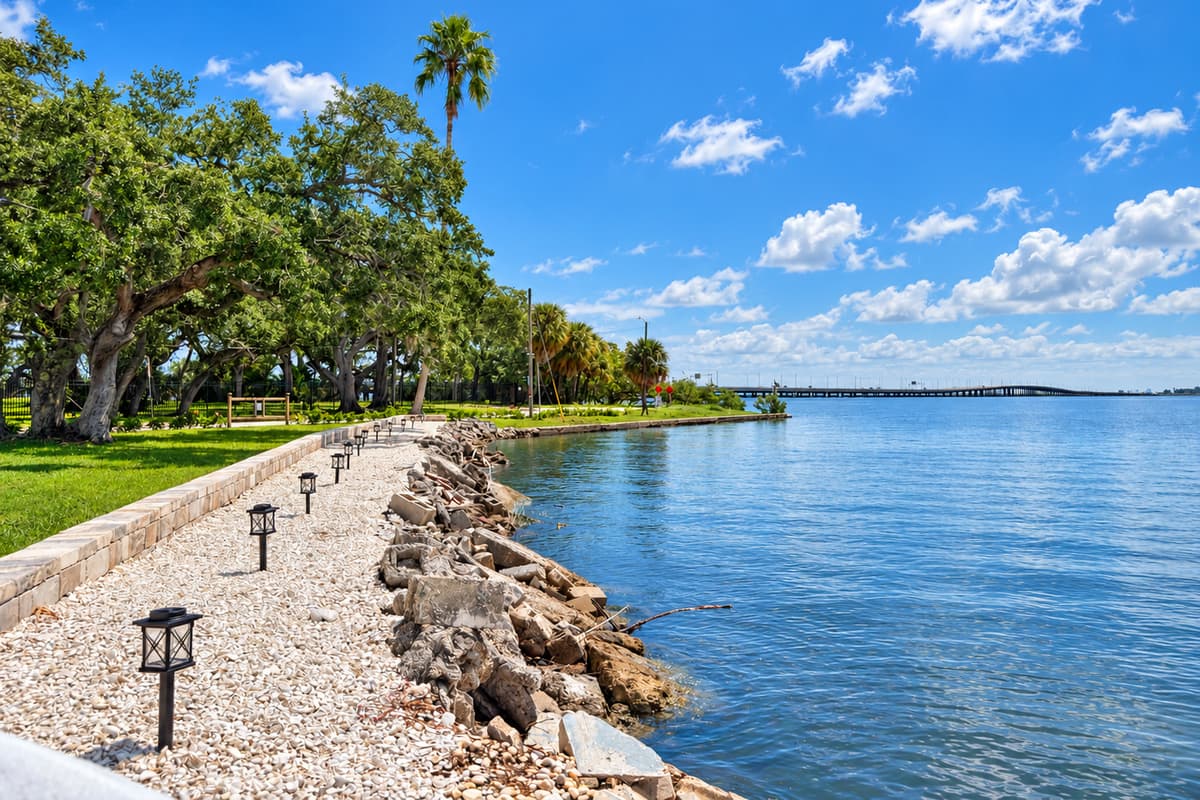 Waterfront grounds and views along the seawall.