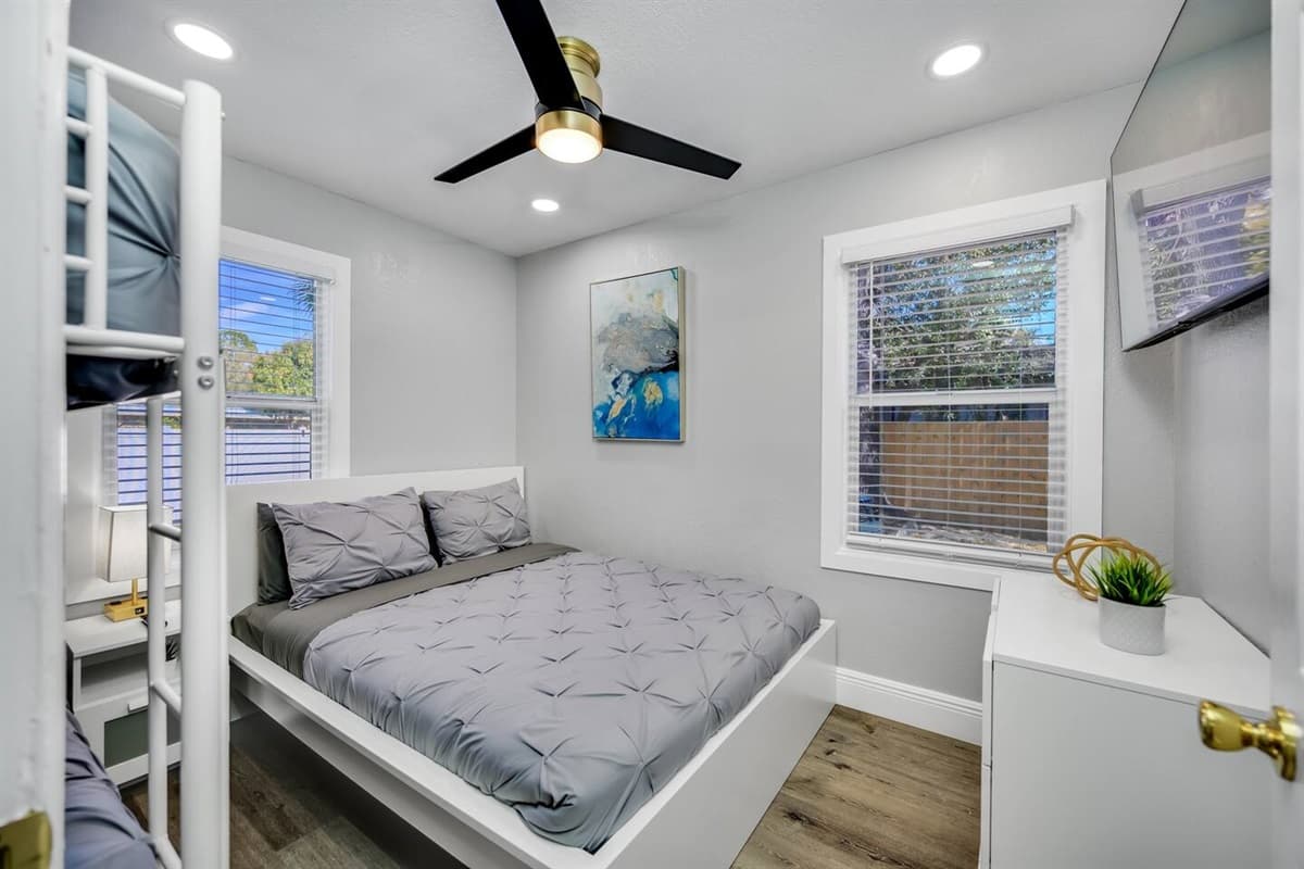 This bedroom is perfect for a small family or a group of friends for sleepover!