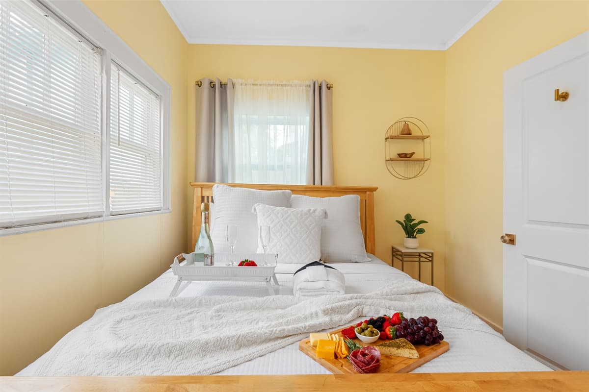 This bedroom is a serene space designed for ultimate relaxation.
