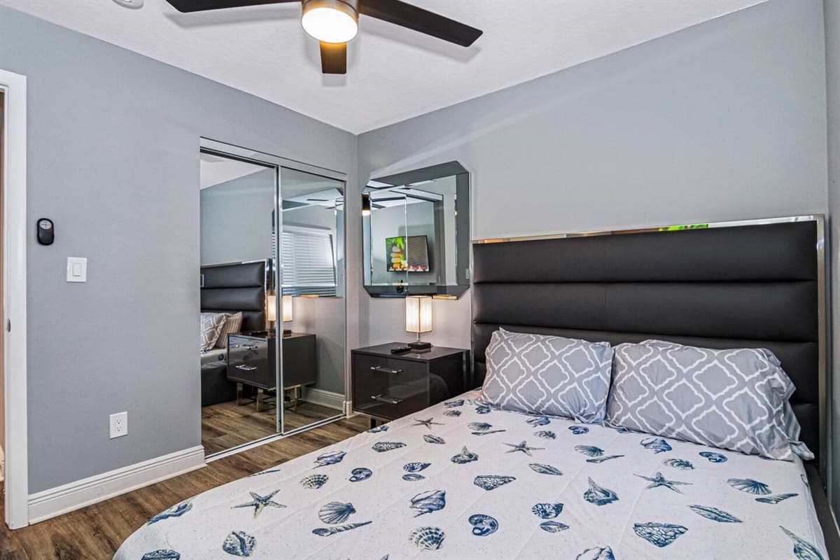This elegant bedroom has a queen-size bed, drawers, closet, and its own TV. Feel at home while you're on your home away from home! If you like what you see so far, send us a message as soon as possible!
