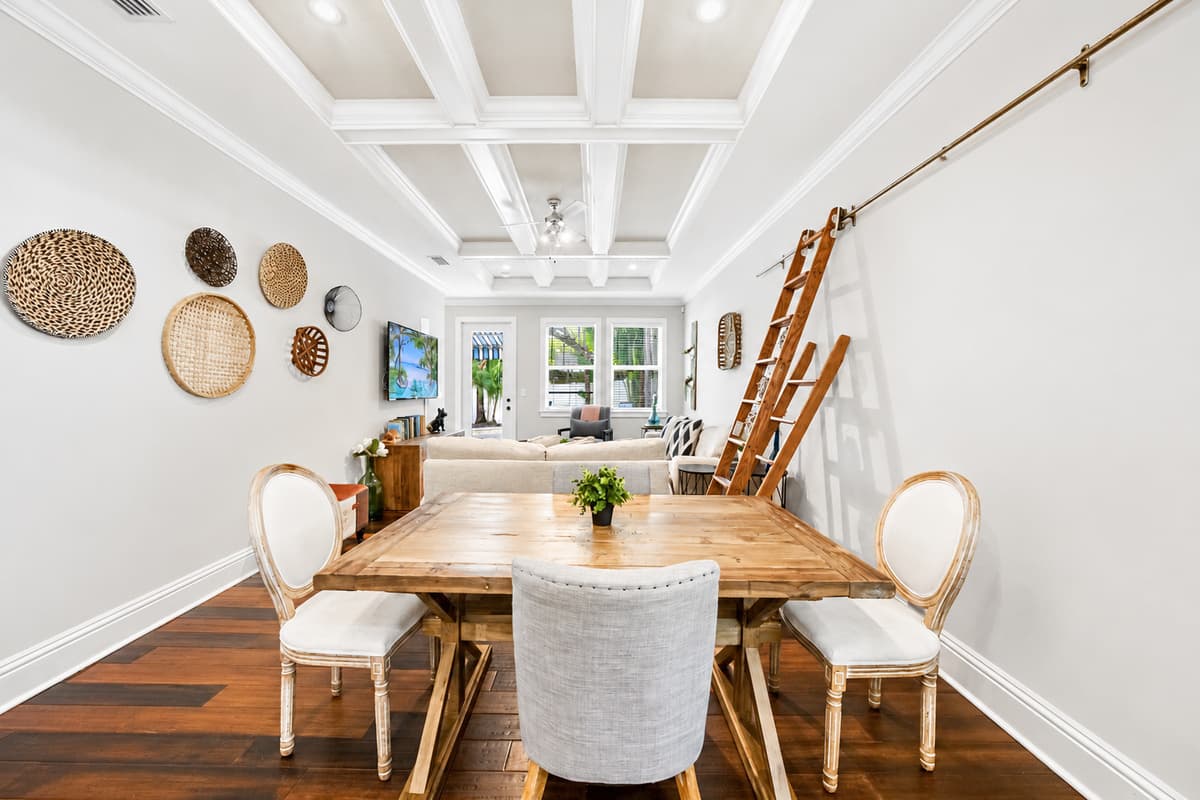 Enjoy meals together in the elegant dining space with easy access to the kitchen and living room.