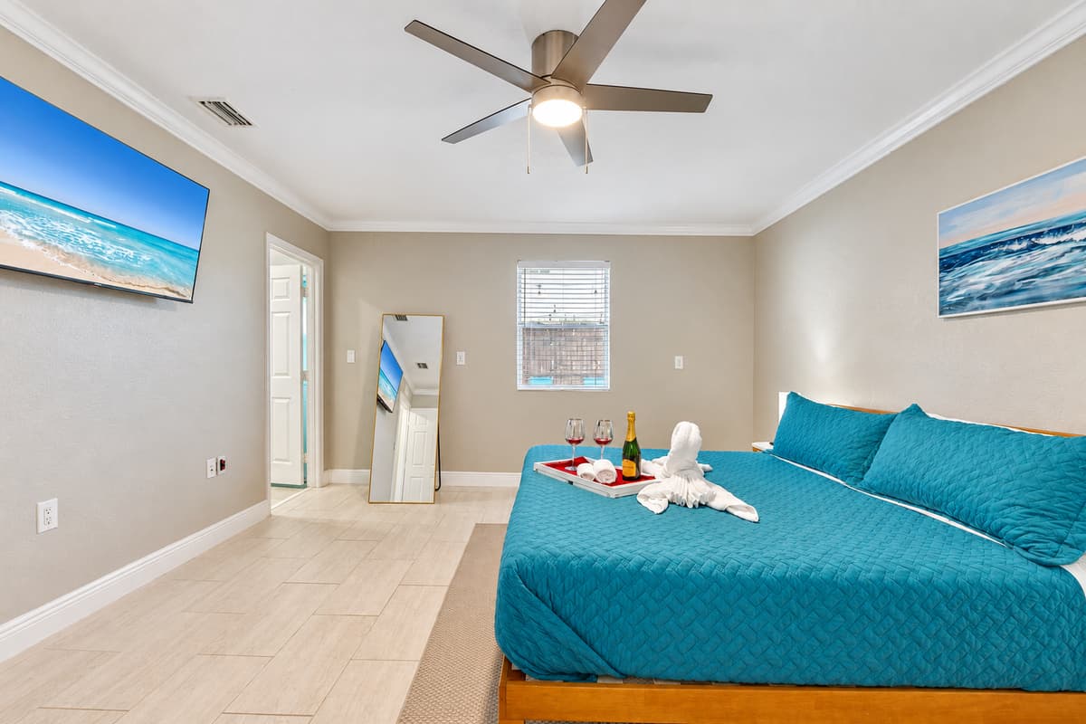 Immerse yourself in the plush tranquility of this generously sized bed.