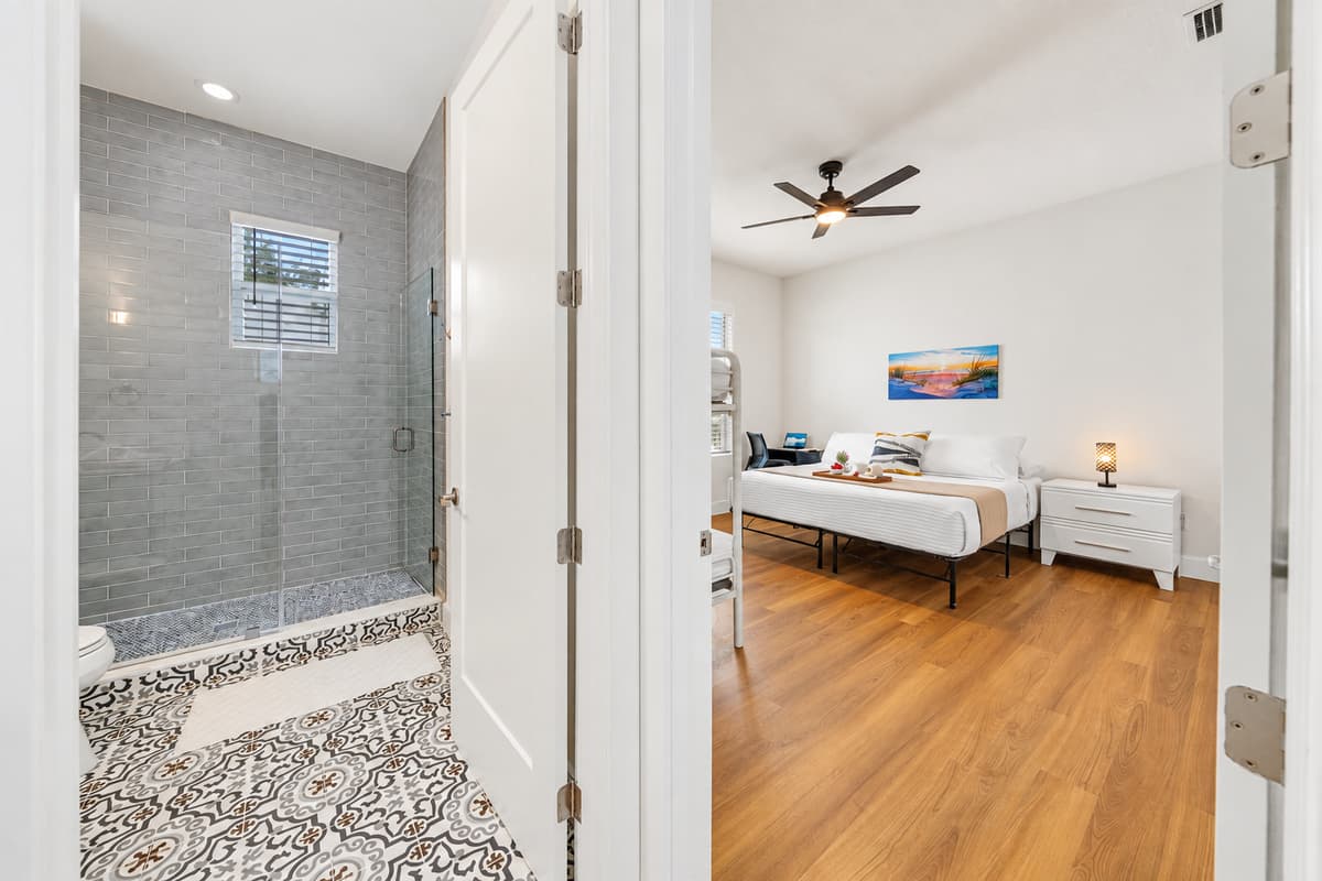 Bedroom with ensuite bathroom access, offering convenience and privacy.