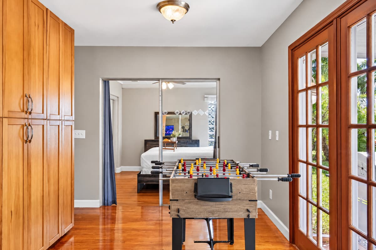 Enjoy your own private spot for relaxation and play, complete with a foosball table and warm hardwood floors.