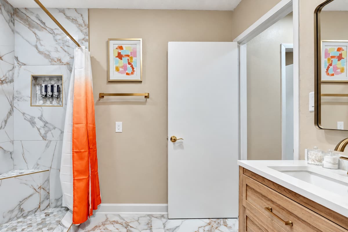 The walk-in shower awaits, a haven of relaxation and rejuvenation, promising a shower experience like no other.