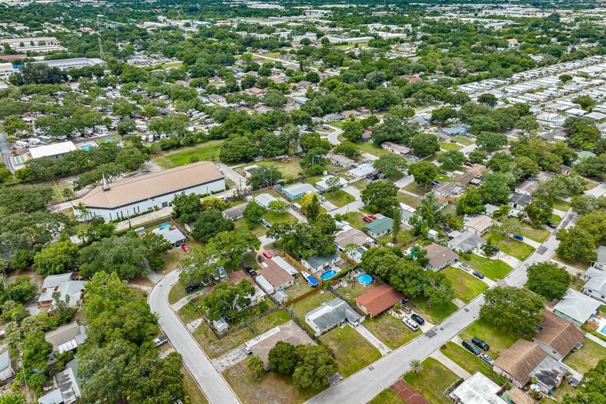 Aerial top view of our stunning and peaceful neighborhood where you are safe!