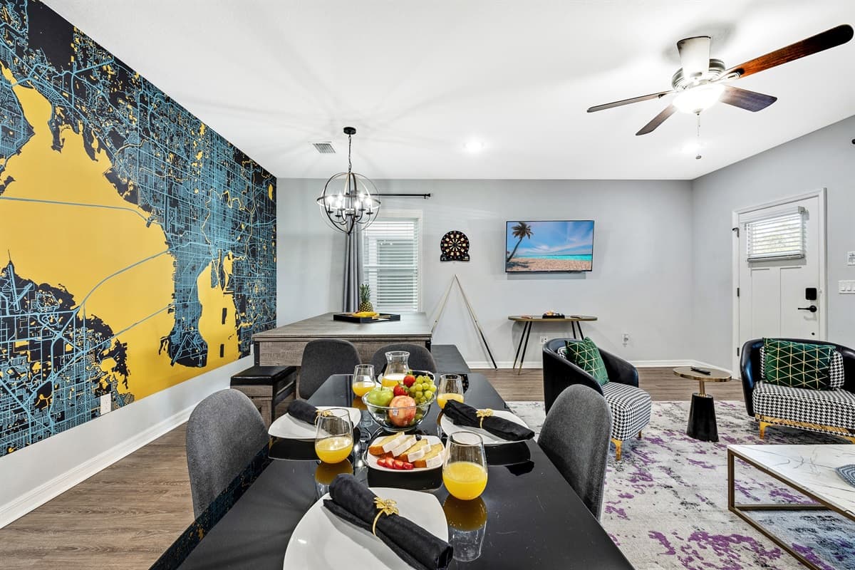 The focal point of this dining area is the chic 4-seater table, crafted with meticulous attention to detail.