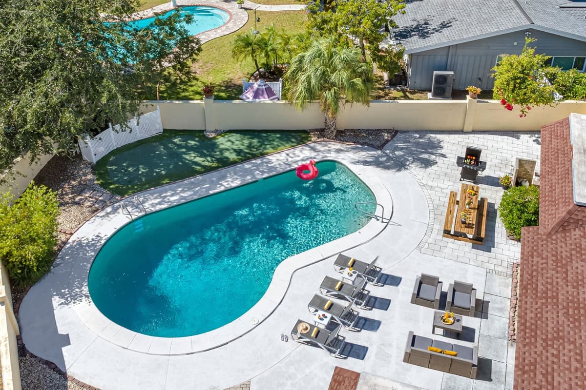 Cool off in the crystal-clear pool, then kick back on the loungers — it’s the perfect mix of fun and rest.