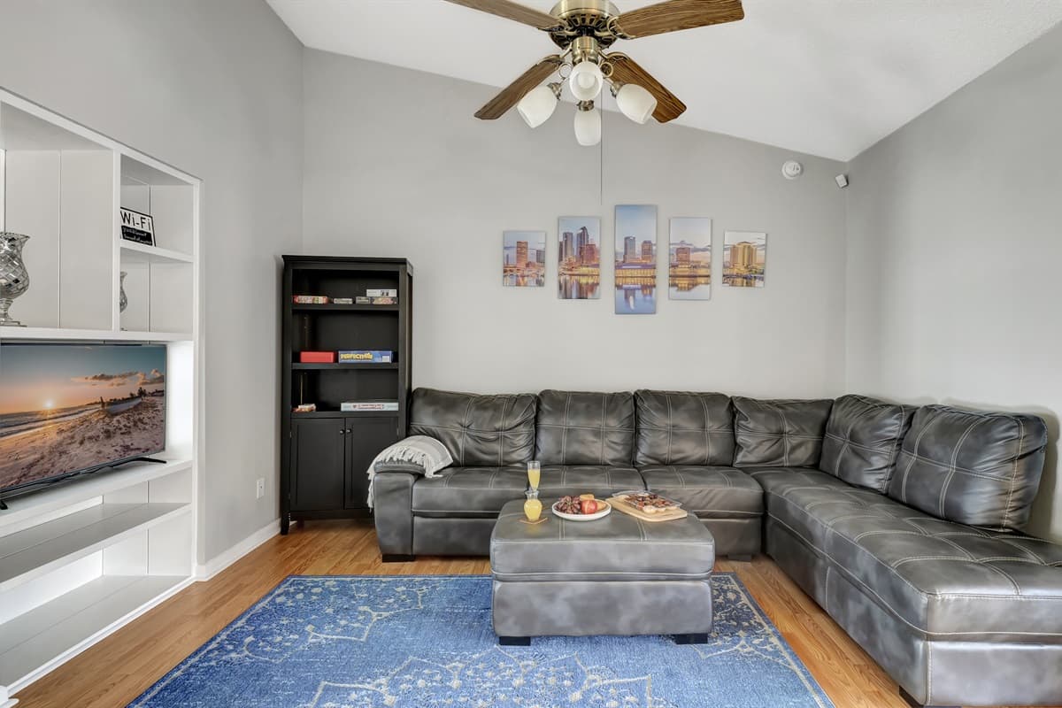 Sink into the embrace of a plush couch.