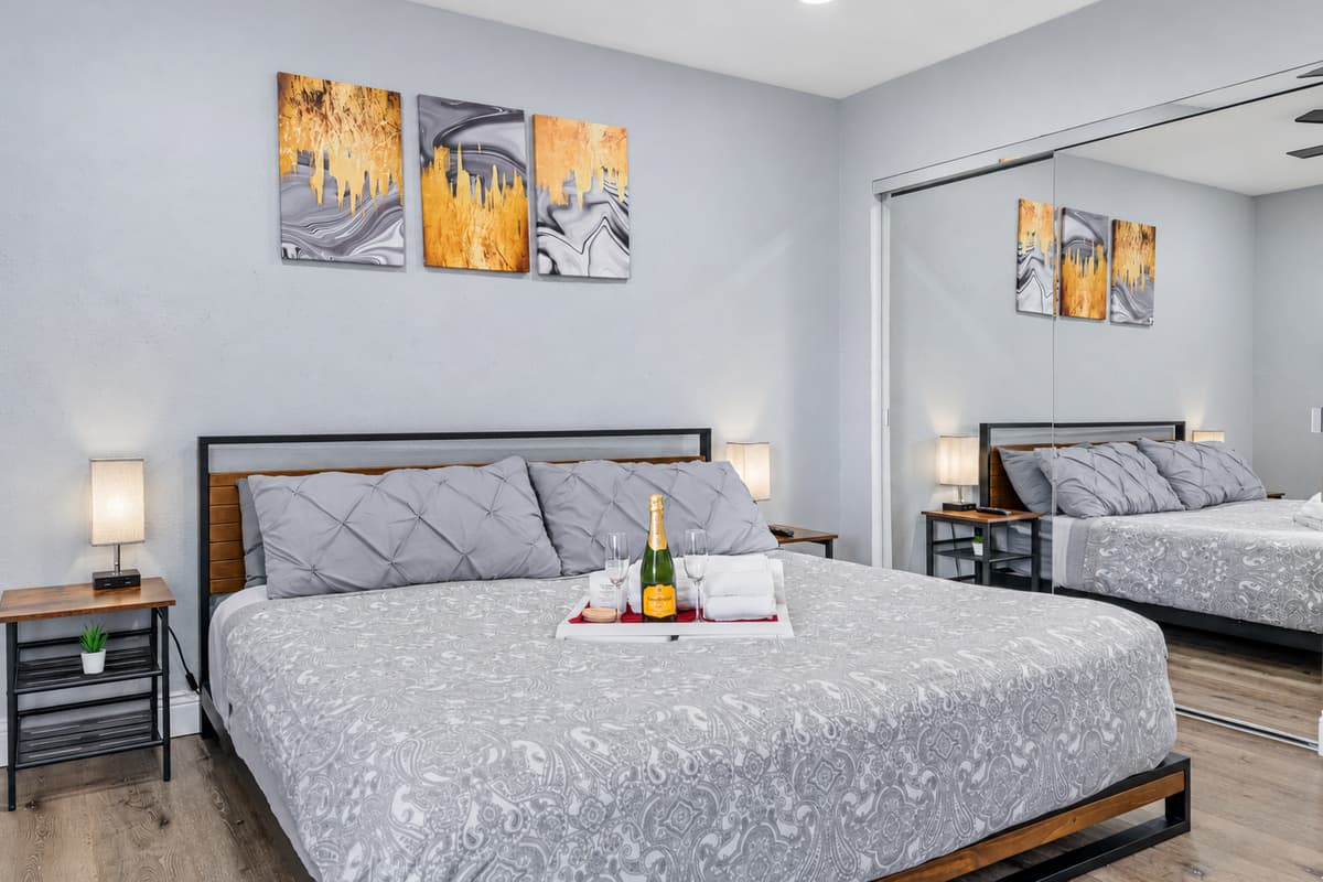 The beautiful room has a king-size bed, cabinets, closet, and its own TV. Who wouldn't want a comfortable room to rest in after a long day at swimming? If you like what you see so far, send us a message as soon as possible!