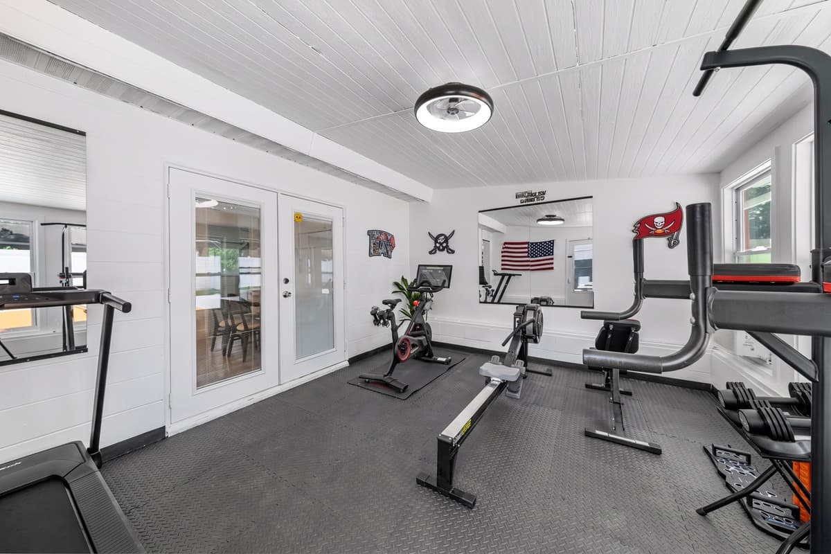 Stay on track with your fitness goals in the private home gym, fully equipped with cardio and strength-training equipment for a complete workout.
