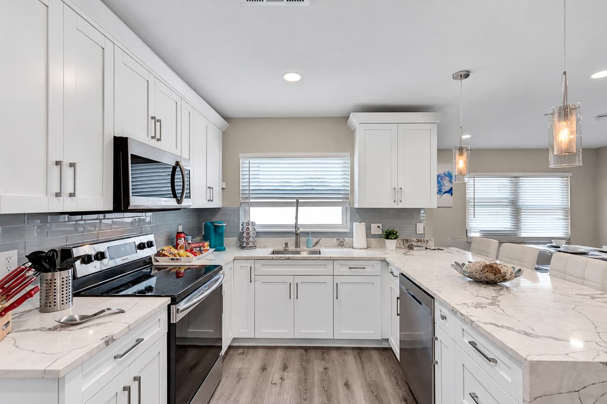 Our spacious modern kitchen has a lot of storage too! It's equipped with a dishwasher and has a lot of cabinets and drawers for kitchen tools and utensils. If you like this property, don't hesitate to send us a message.