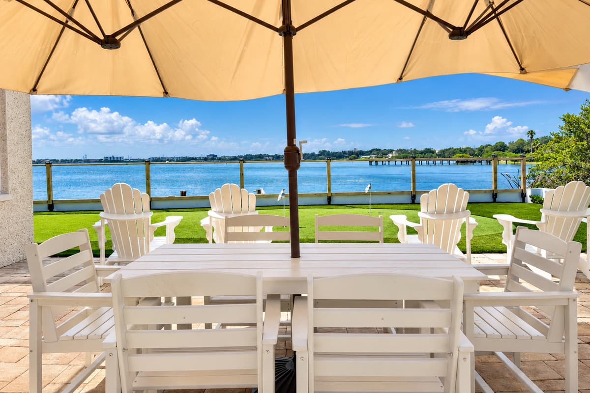 Waterfront patio dining table.