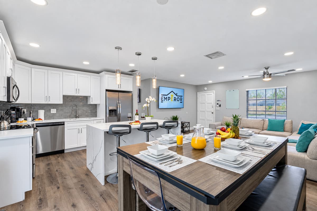 This stunning dinning table seats 8 people. Enjoy  home cooked food straight from the stove or oven while reminiscing happy memories with family and friends. If you like this property, Feel free to send us an inquiry.