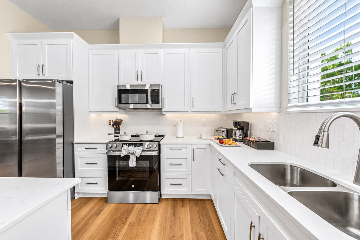 Clean, bright kitchen with plenty of storage and natural light.