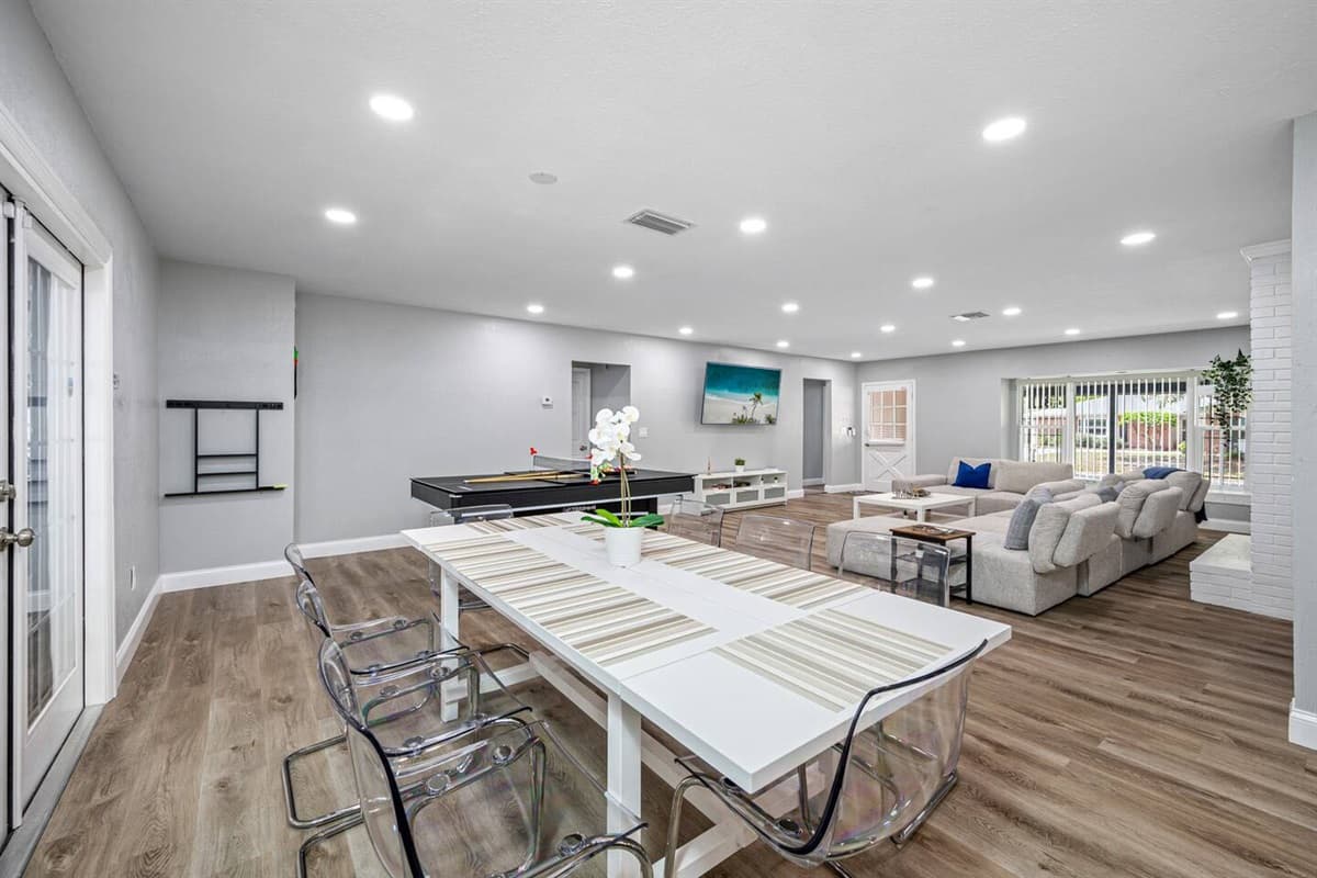 Immaculate dining area that seats 6 to 8 people adjacent to our fully equipped kitchen where you could make your favorite home cooked meals. Love what you see? Send us an inquiry as soon as possible!