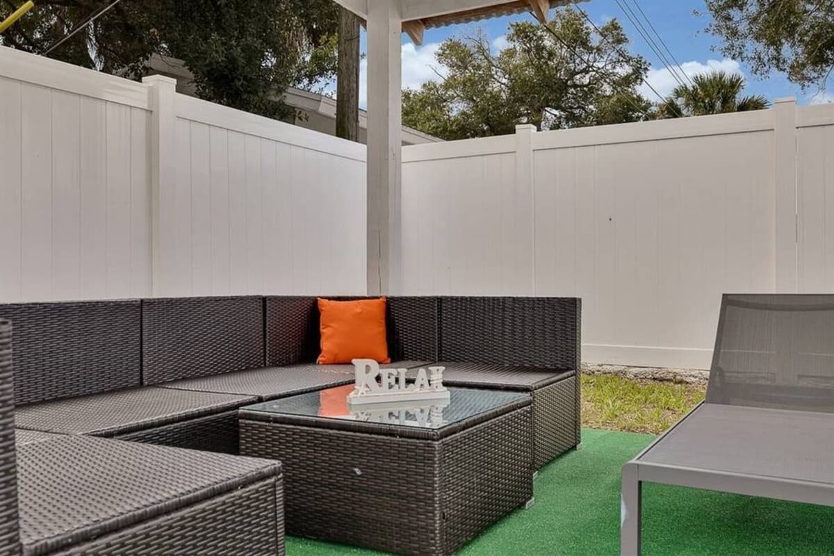 Patio area where you can enjoy a barbeque with friends and family outdoors! Have amazing grilled steak and enjoy while the rest swims! Send us a message now!