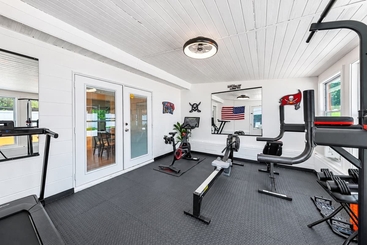 Stay on track with your fitness goals in the private home gym, fully equipped with cardio and strength-training equipment for a complete workout.