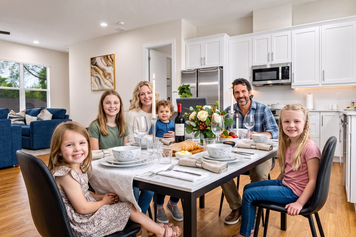 Seats for six. Cook in, pour a glass, stay at the table longer than you planned