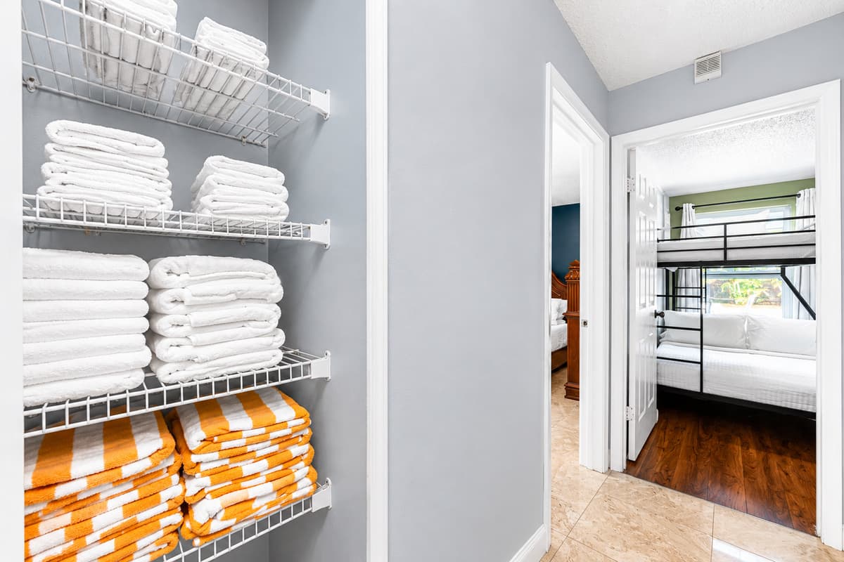 Fresh towels and extra linens conveniently available for your comfort during your stay.