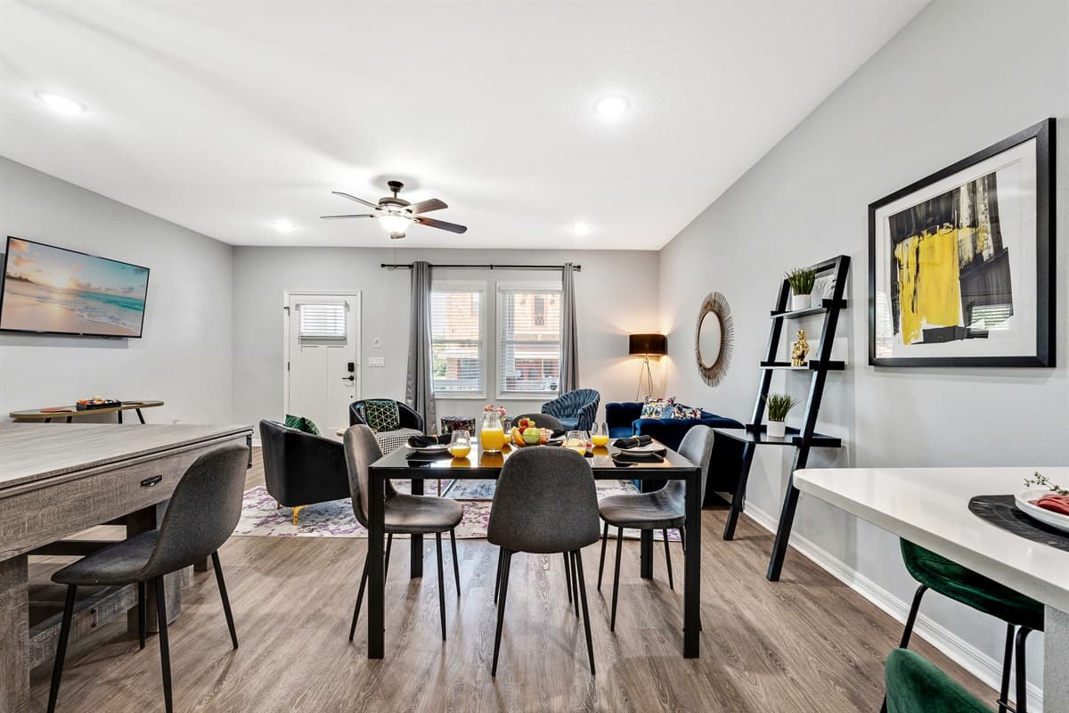 This thoughtfully designed space is more than just a place to dine; it's a setting that marries sophistication with functionality.