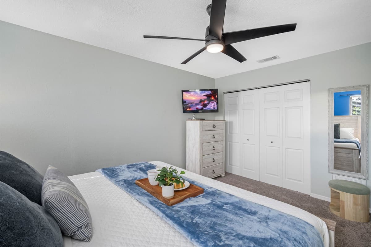 This thoughtfully styled king suite combines comfort and charm with modern finishes and a cozy feel.