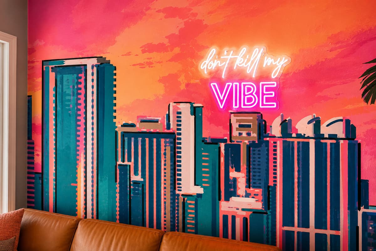 Snap the perfect vacation photo in front of the colorful "Don't Kill My Vibe" mural that adds fun, personality, and local flair to your stay.