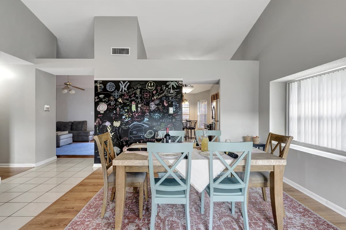 Feast your eyes on a dining space where sophistication meets practicality.