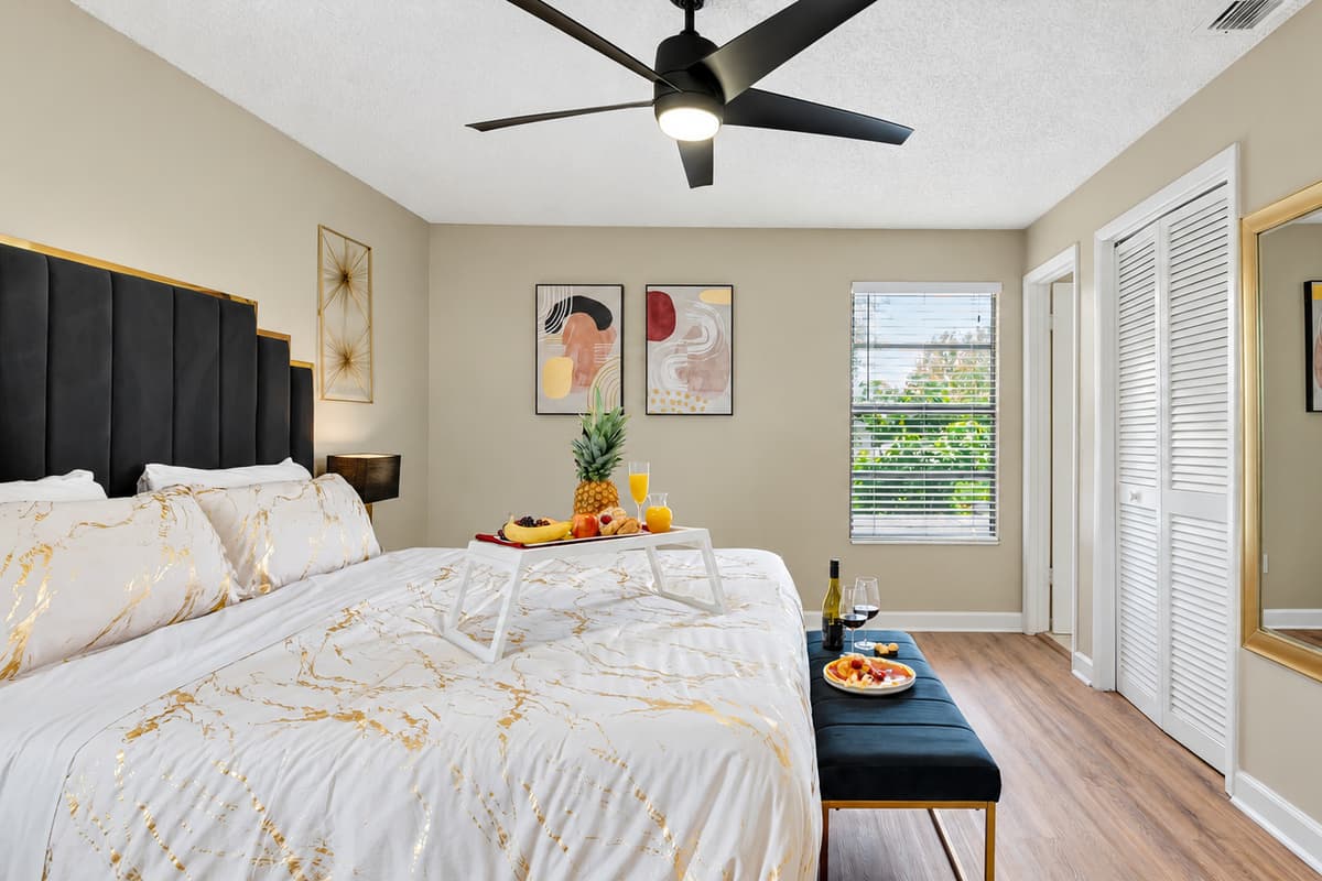 Our cozy bedroom offers the perfect blend of comfort and entertainment.
