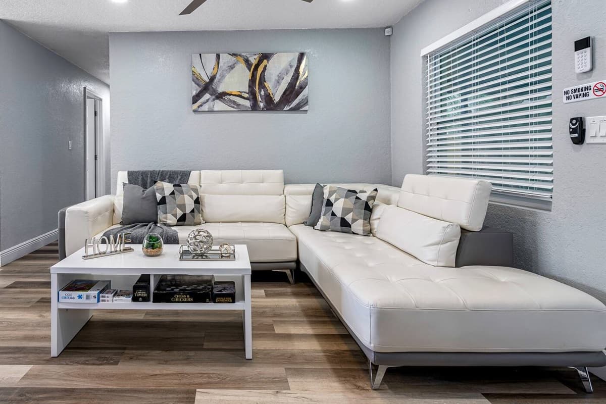 Relax with family and friends on our lovely comfortable couch after a long day