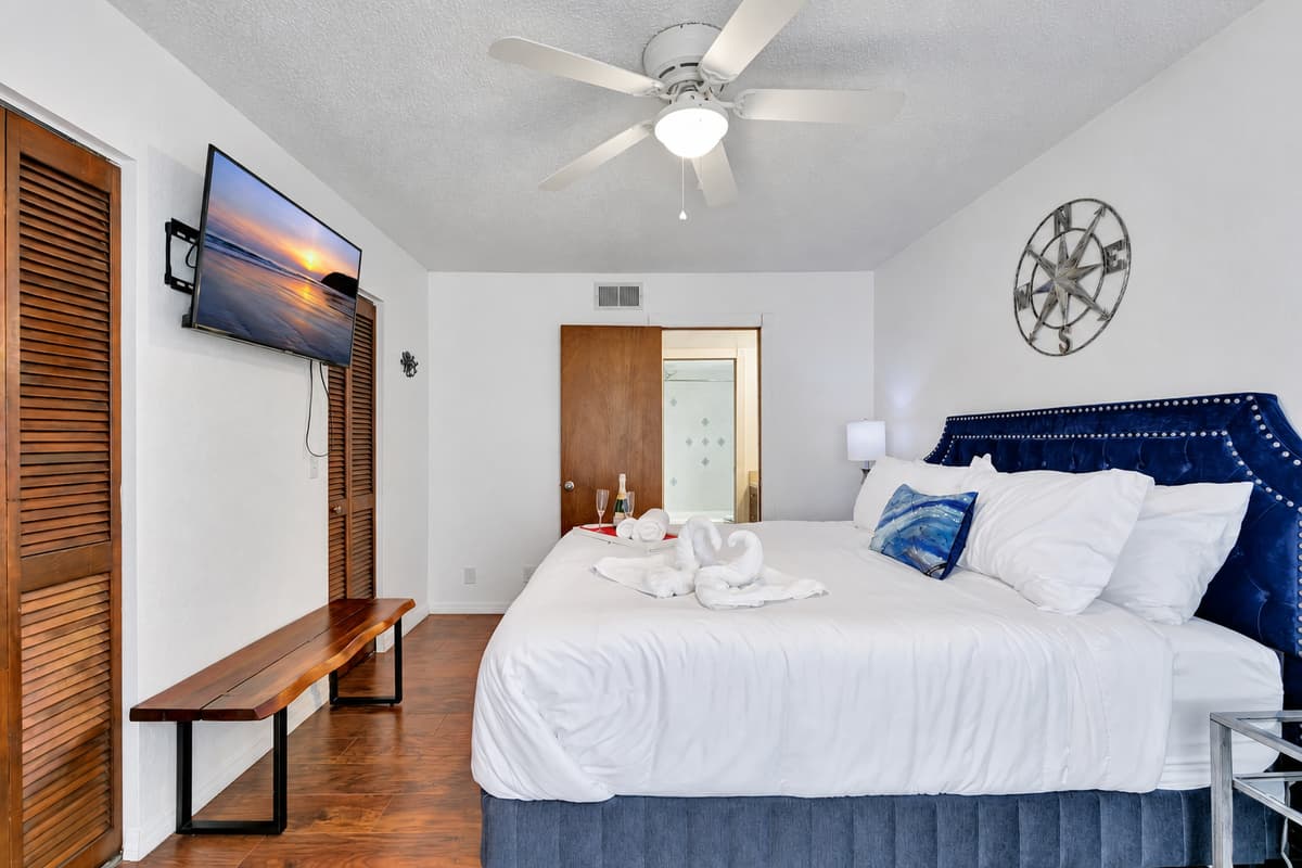 The plush mattress and high-quality linens promise a dreamy sleep experience, while the stylish headboard adds a touch of sophistication to the room.