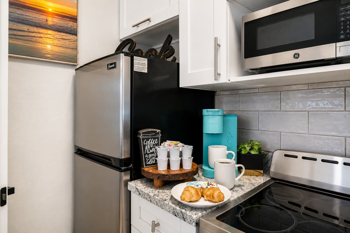 Start your mornings with fresh coffee before heading to Indian Rocks Beach, just a 5-minute walk away.