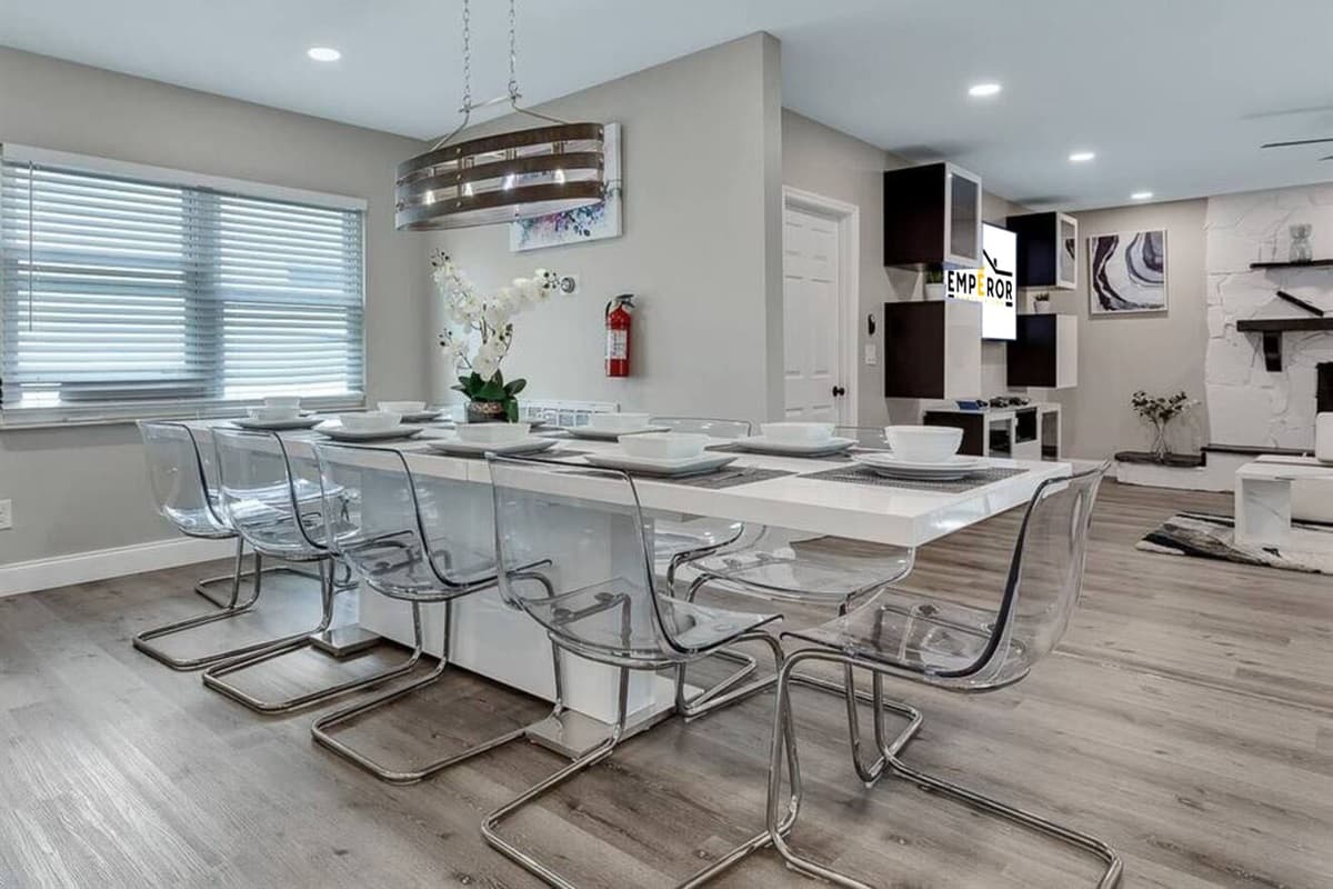 Our lovely dining table can seat 8 people comfortably. Share great memories while eating freshly made meals in our modern kitchen! If you like sharing stories with family and friends, send us a message now!