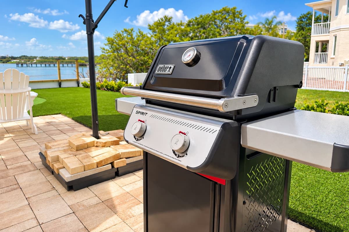Propane grill on the waterfront patio.