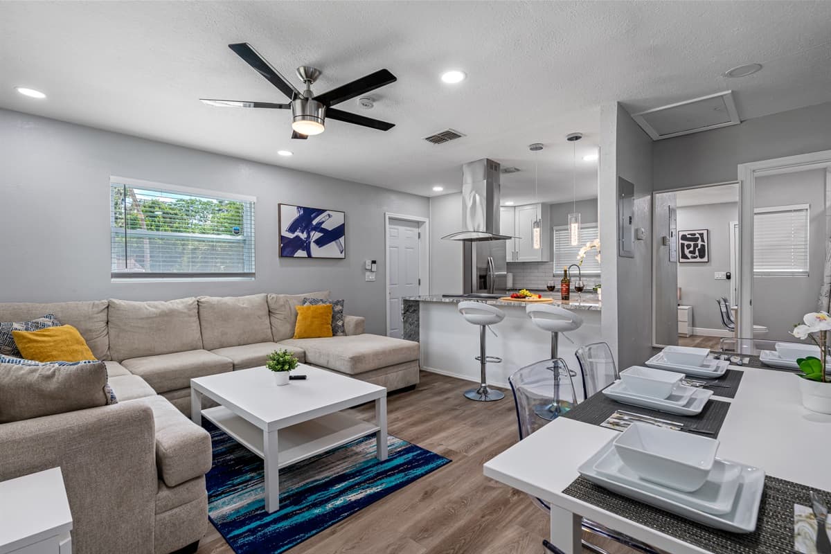 Cozy open area for relaxing, cooking and eating great meals with family. What more could you ask for? Create beautiful memories with your loved ones in this magnificent property. Reserve this property now!