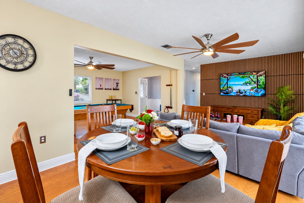 Share meals, play games, or plan your day in this inviting dining space.