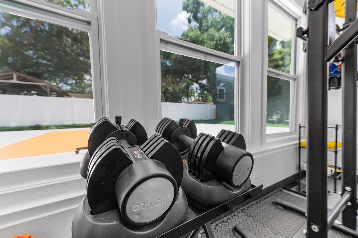 Train at your own pace with a selection of free weights and strength equipment for a well-rounded fitness session.