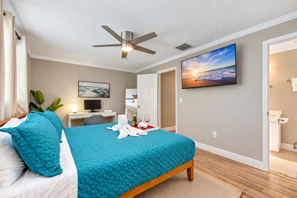 This exclusive retreat is adorned with a regal king-size bed, promising nights of unparalleled relaxation enveloped in plush tranquility.