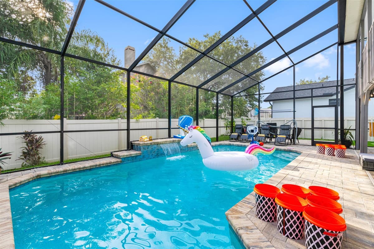 The screened pool is one of the standout features that truly makes your stay unforgettable.