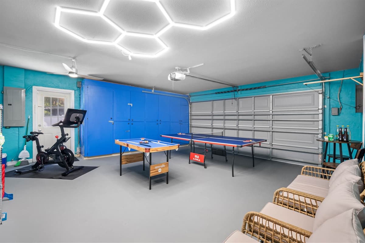 Game On! Enjoy endless fun with a ping pong table, pool table, dartboard, and more — perfect for family game nights!