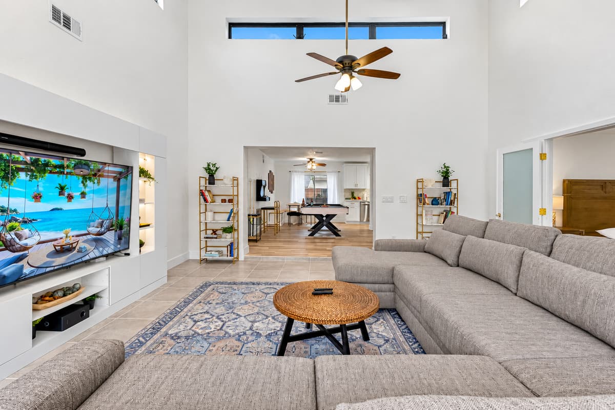 Kick back on the oversized sectional and stream your favorite shows on the Smart TV.