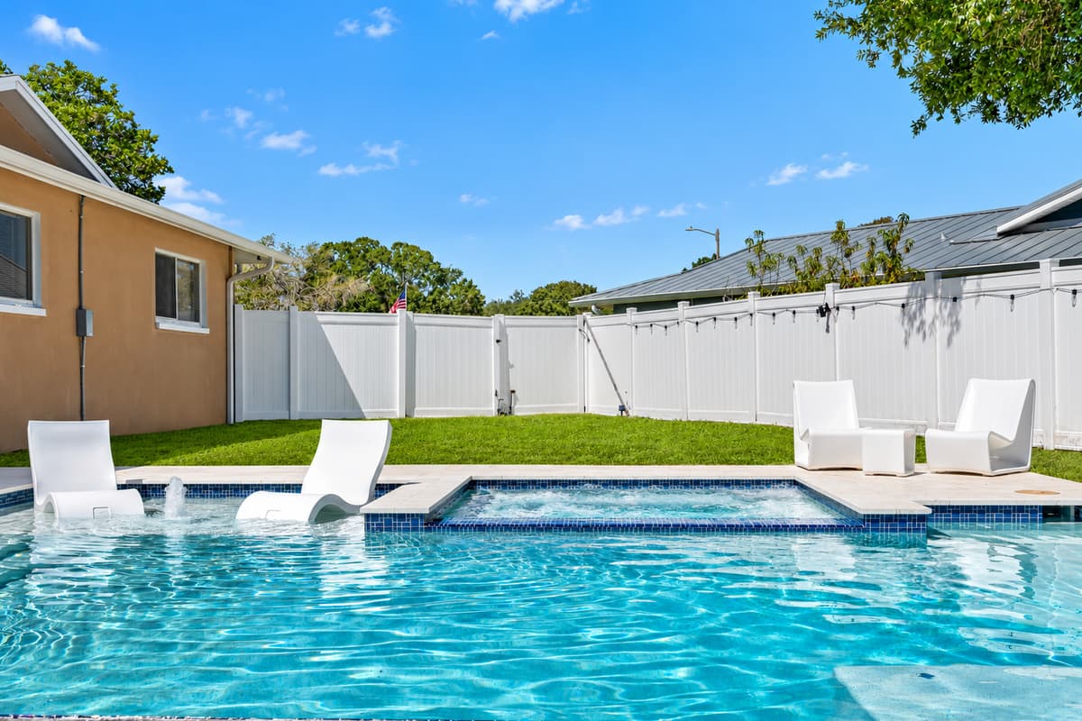 Relax and enjoy your stay while swimming in this stunning heated pool with family and friends! Let us know if you have any questions!